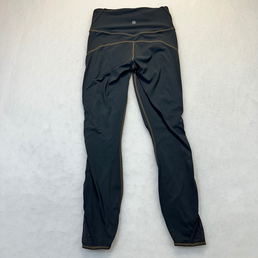 Athleta High Rise Mesh Ladder Cutout Leggings Gray Gold Stitch XS 869241-04 FA17 - Picture 10 of 11